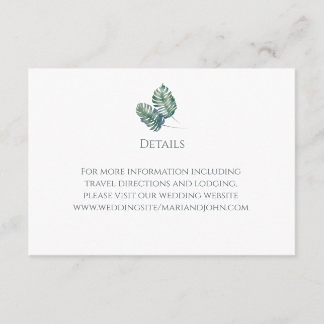 Cartão De Informações Palmas de Aquarela e Casamento com Chata (Frente)