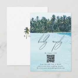 Cartão De Informações Palmas de Aquarela Tropical & Casamento de Praia