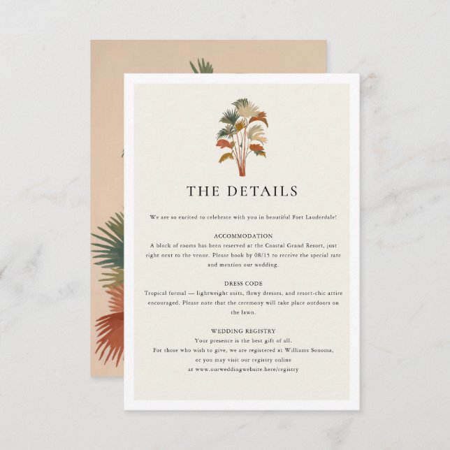 Cartão De Informações Palmeiras tropicais Árvores Aquarelas Pastel Boho  (Frente/Verso)