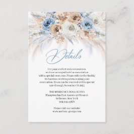 Cartão De Informações Pampas de rosas florais e de marfim azul Elegante