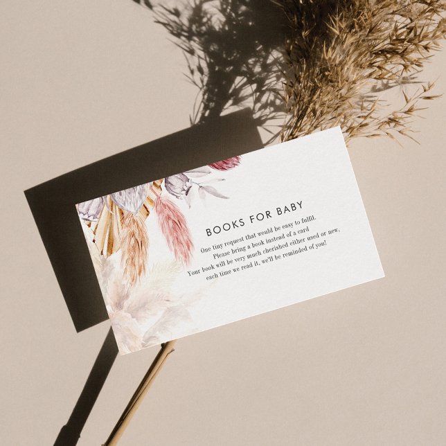 Cartão De Informações Pampas Grass Terracotta Livros para Chá de fraldas (Baby Shower Enclosure Card Books for Baby Request)