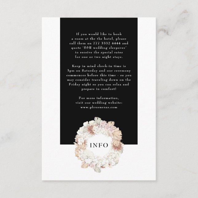 Cartão De Informações Pampas Wreath Modern White Elegant Monograma Simpl (Frente)