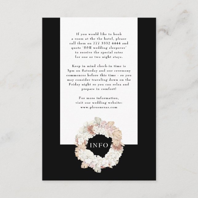 Cartão De Informações Pampas Wreath Onyx Black Premium Elegium Monograma (Frente)