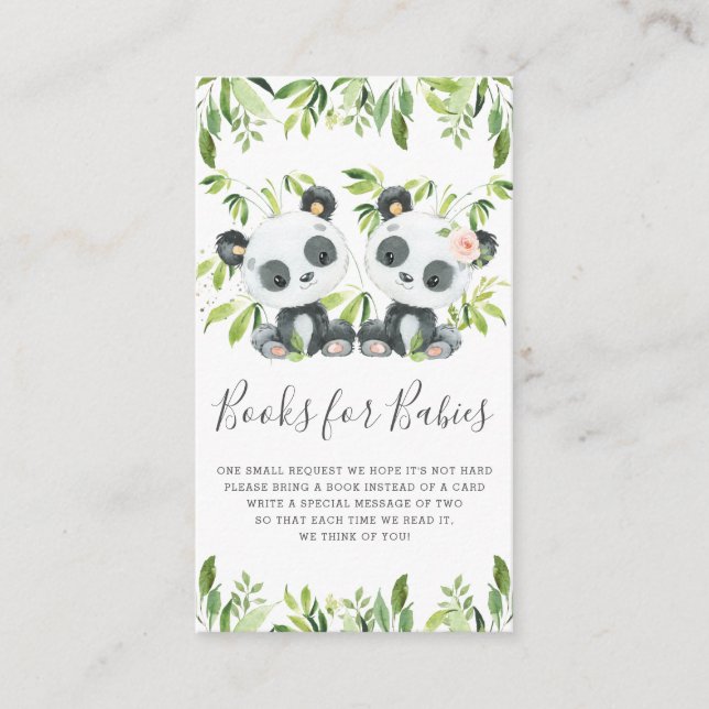 Cartão De Informações Pandas Greenery Twins Boy Livros para Bebês (Frente)