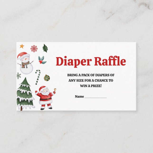 Cartão De Informações Papais noeis de Natal Fralda de bebê Raffle (Frente)