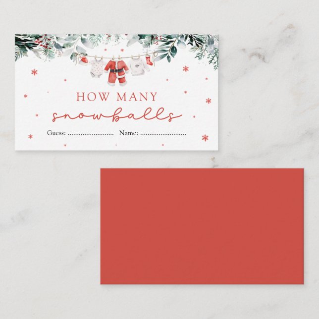 Cartão De Informações Papais noeis Natal Quantos Chás de fraldas Snowbal (Frente/Verso)