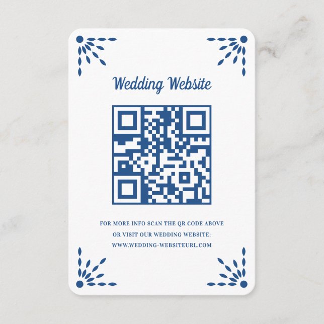 Cartão De Informações Papel Azul Gorgeous Picado Casamento Código QR (Frente)