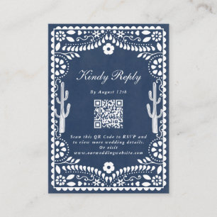 Cartão De Informações Papel Picado Casamento Mexicano Rústico Azul Casam