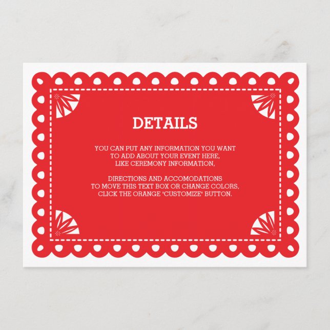 Cartão De Informações Papel Picado Insert Card - Laranja (Frente)