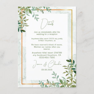 Cartão De Informações Papelaria de casamento com folhagem verde em aquar