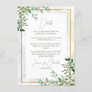 Cartão De Informações Papelaria de casamento com folhagem verde em aquar