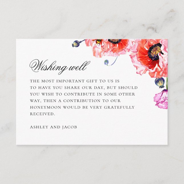 Cartão De Informações Papoila de aquarela. Casamento floral vermelho des (Frente)