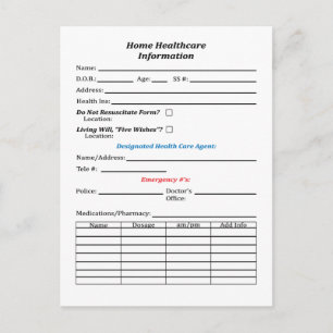 Cartão de Informações para Cuidados de Saúde Domés