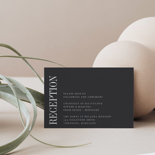 Cartão De Informações Paralelo | Recepção de casamento Preta e Branca Mo (Criador carregado)