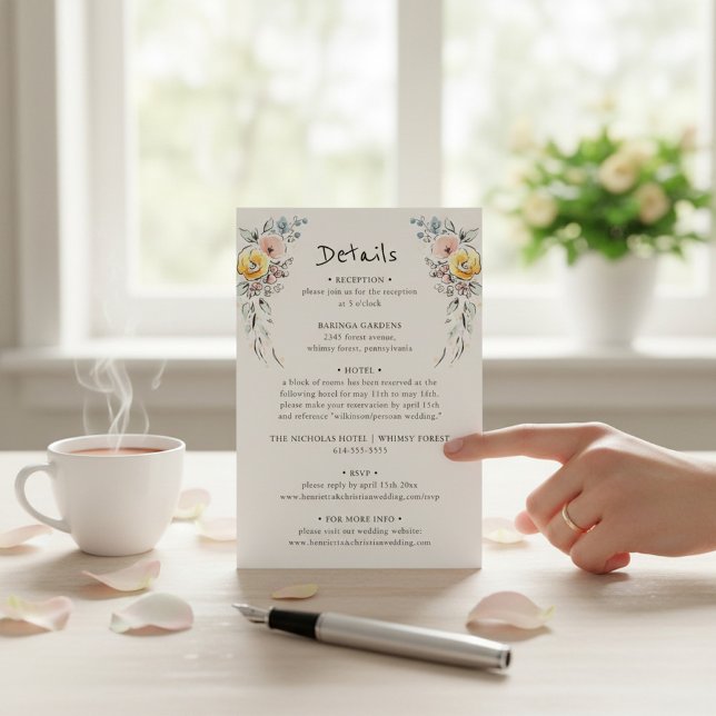 Cartão De Informações Pastel Blossom Botanical Wedding Details Card (Criador carregado)