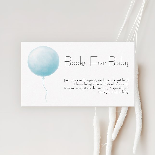 Cartão De Informações Pastel Blue Balloon Boy Baby Shower Books Request (Criador carregado)