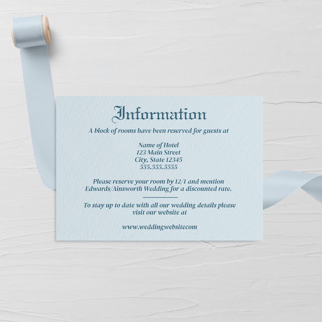 Cartão De Informações Pastel Blue Leaf e Floral Monogramas Casamento (Criador carregado)