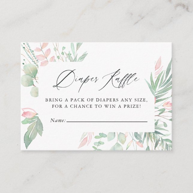 Cartão De Informações Pastel Blush Greenery Fralda Raffle (Frente)