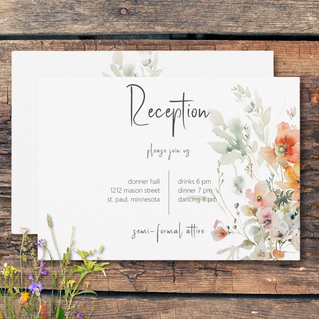Cartão De Informações Pastel Loose Flores Selvagens Recepção Moderna (Pastel Loose Wildflowers Modern Reception Enclosure Card)