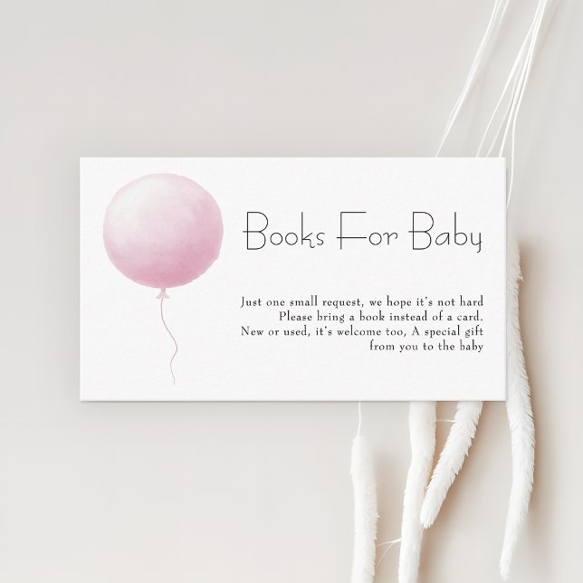 Cartão De Informações Pastel Pink Balloon Girl Baby Shower Books Request (Criador carregado)