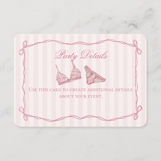 Cartão De Informações Pastel Pink Lace Lingerie Shower Details (Frente)