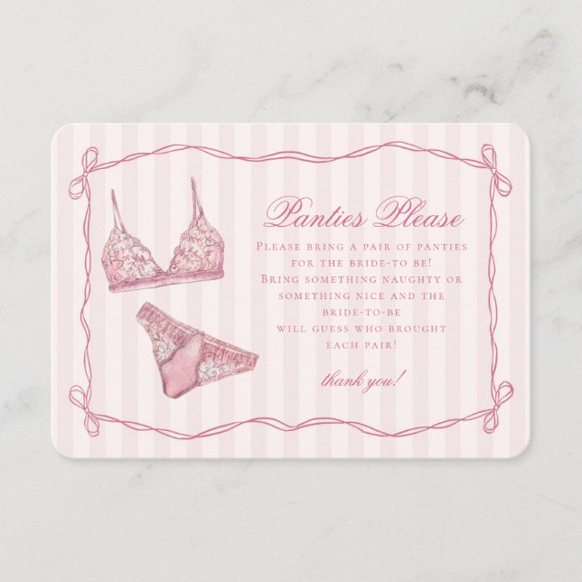 Cartão De Informações Pastel Pink Lingerie Shower Panties Please (Frente)
