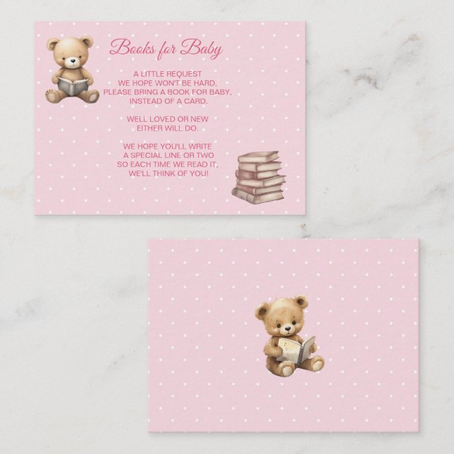 Cartão De Informações Pastel Pink Teddy Bear - Books for Baby  (Frente/Verso)