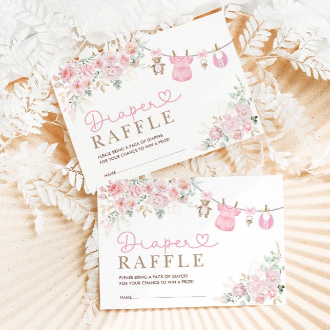Cartão De Informações Pastel Rosa Floral Rapariga Fralda Raffle (Criador carregado)