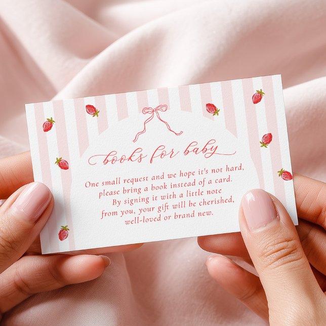 Cartão De Informações Pastel Stripes Berry Baby Shower Books for Baby (Criador carregado)
