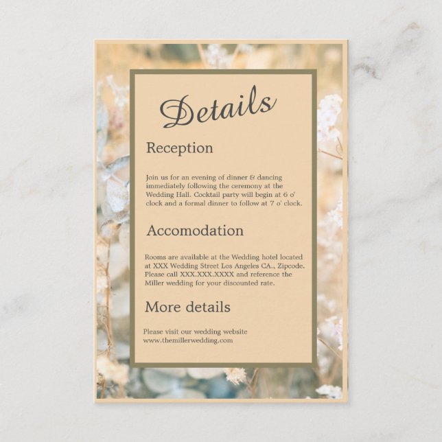 Cartão De Informações Pastel Wildflower Meadow Weding (Frente)