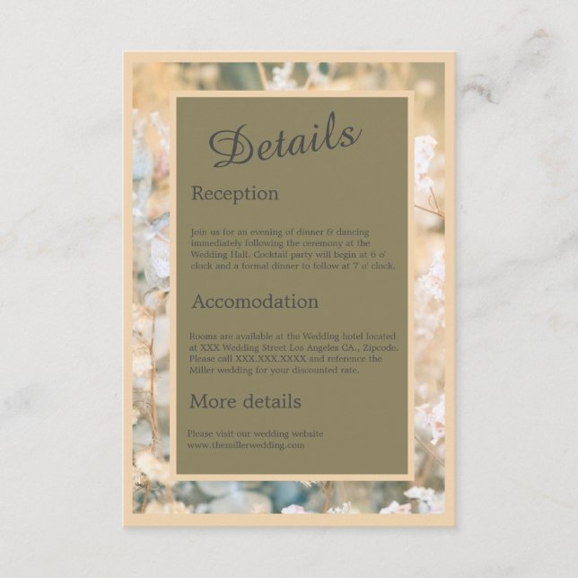 Cartão De Informações Pastel Wildflower Meadow Weding (Frente)