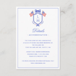 Cartão De Informações Patriotic US Flag Crest | Monogram Wedding Details