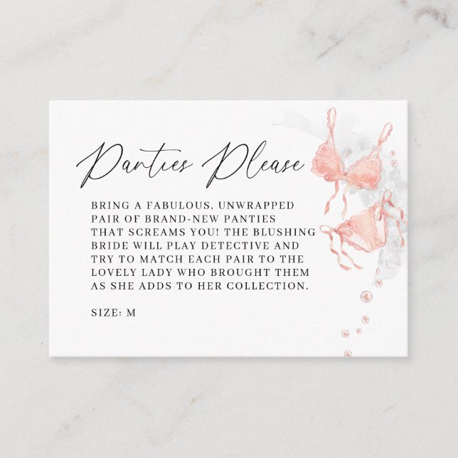 Cartão De Informações Peach Blush Lingerie Panties Game Bridal Shower (Frente)