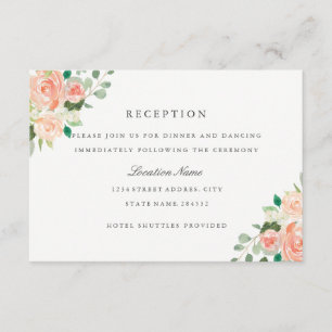 Cartão De Informações Peach Blush Watercolor Recepção de casamento Flora