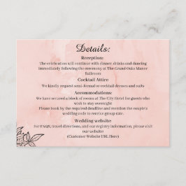 Cartão De Informações Peach Botanical Wedding Details Card