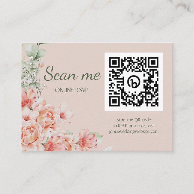 Cartão De Informações Peach Cream e Sage Green Floral Garden (Frente)