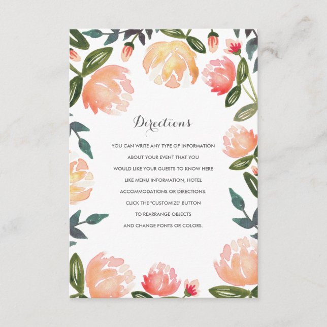 Cartão De Informações Peach Peonies Wedding Insert (Frente)