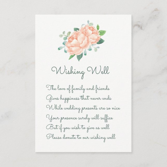Cartão De Informações Peach Peony Weding Wishing Cards (Frente)