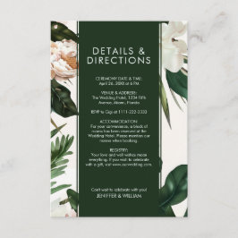 Cartão De Informações Peach White Peonies e Green Deixa Casamento Floral