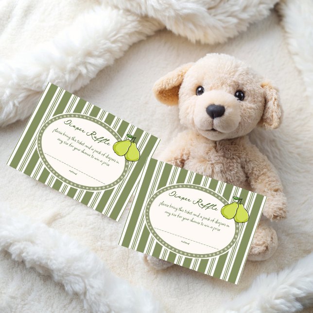 Cartão De Informações Pear sage green retro baby shower diaper raffle (Pear sage green retro stripes baby shower diaper raffle enclosure cards vintage raffle tickets)
