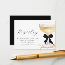 Cartão De Informações Pearls Prosecco Black Bow Bridal Shower Registry 