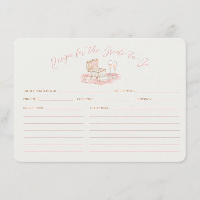 Cartão De Informações Pearls & Prosecco Bridal Shower Recipe Card (Frente)