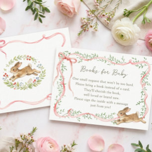 Cartão De Informações Pedido de Livro de Chás de Bebê com Laço Rosa Flor
