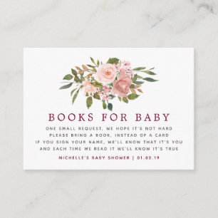 Cartão De Informações Pedido de Livro de Chás de Bebê Rosa Floral e Burg