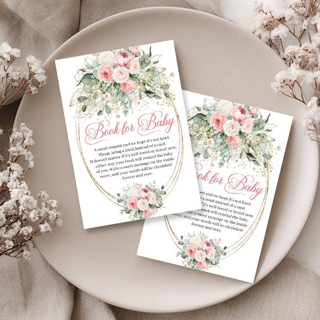 Cartão De Informações Pedido de Livro Floral Rosa Choque Eucalipto Rústi (Rustic Blush Floral Eucalyptus Book Request)