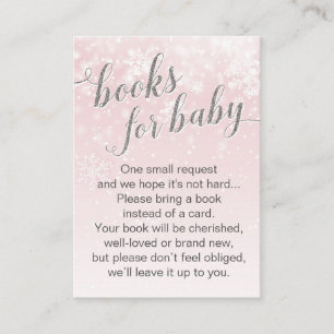 Cartão De Informações Pedido de Livro para Chás de Bebê Rosa Floco de Ne