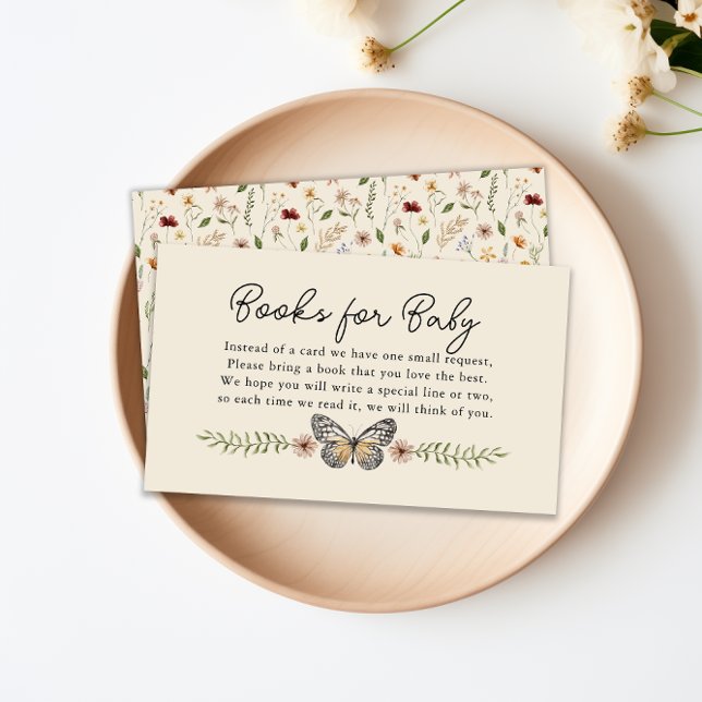 Cartão De Informações Pedido de Livro para o Chá de fraldas Boho Wildflo (Book Request for Baby Shower Boho Wildflower Enclosure Card)