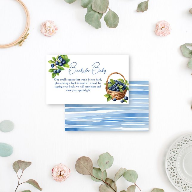 Cartão De Informações Pedido de livros de chá de fraldas doce de mirtilo (Blueberry berry sweet baby shower books request enclosure card books for baby gender neutral summer)