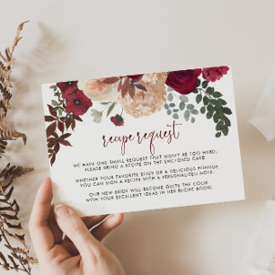 Cartão De Informações Pedido de receita de casamento floral rosa Borgonh