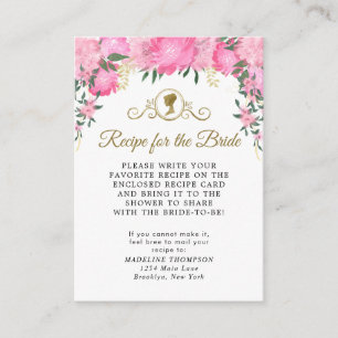 Cartão De Informações Pedido de Receita de Noiva Floral Rosa Elegante